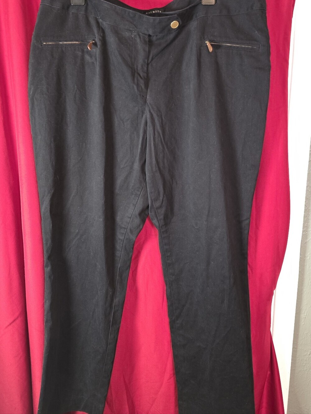 Talbots Black Faux Suede Flat Front Pants 18W Zip Accents - Picture 1 of 5